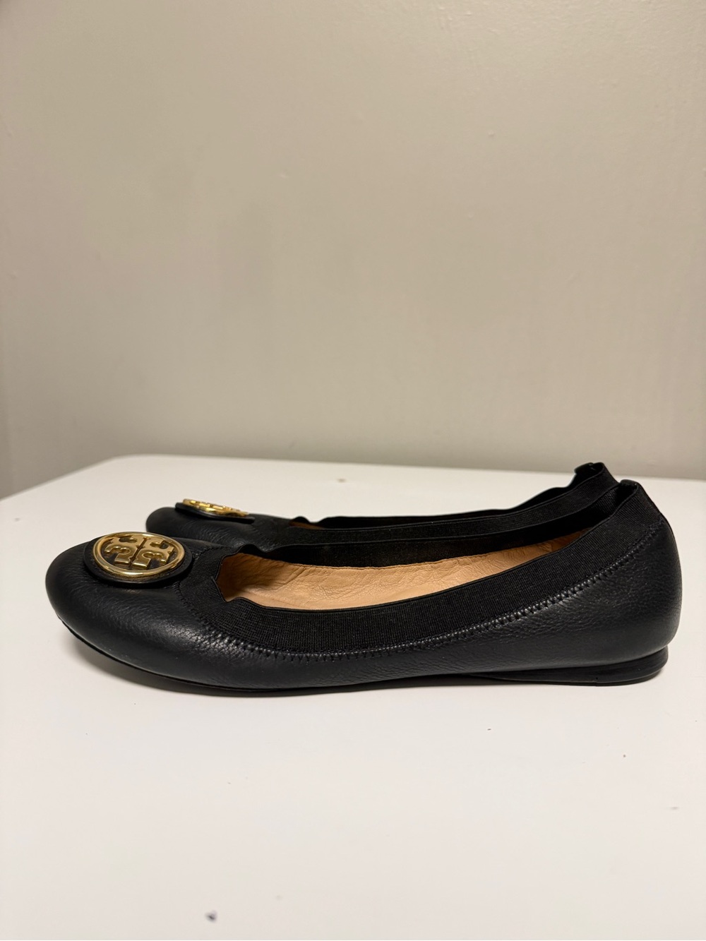 Tory Burch CAROLINE 2 Black Leather Ballet Flat Shoes Women’s US 7 M